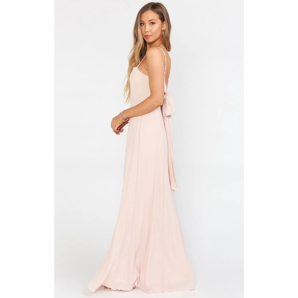 Show Me Your Mumu Lauren Tie Maxi Dress Dusty Blush Crisp L - Picture 3 of 5